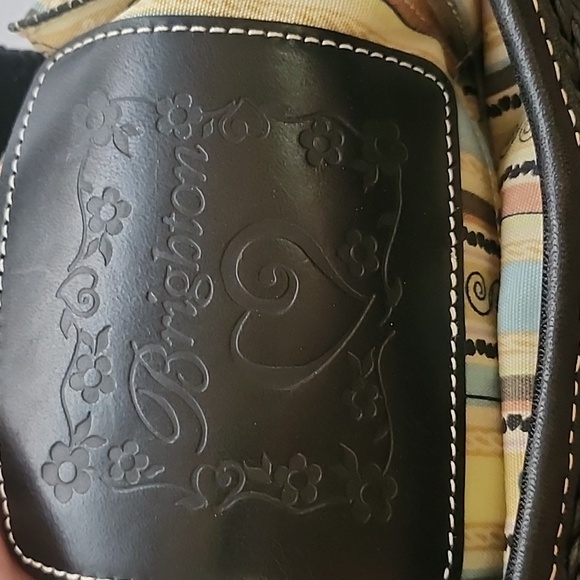 Brighton Sydney Sraw Bag w/ Leather Trim & Braided Handle Dark Blue & Beige - Picture 8 of 11